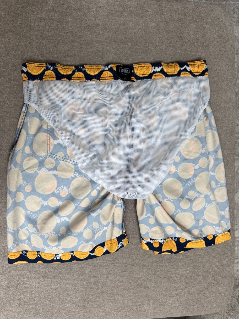 Men's Navy Swim Board Shorts with Yellow Citrus Print - Picture 5 of 8
